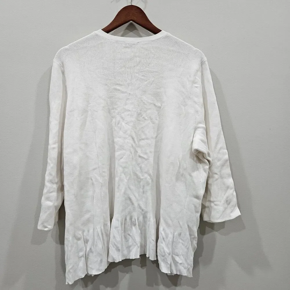 Talbots Womens Ribbed Knit Cardigan Sweater 2XP White Open Front Preppy Capsule